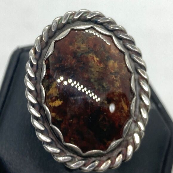 Vintage SW Style Brown Natural Stone Ring Size 6 Sterling Silver 925 Ring 7.8g - Picture 2 of 9